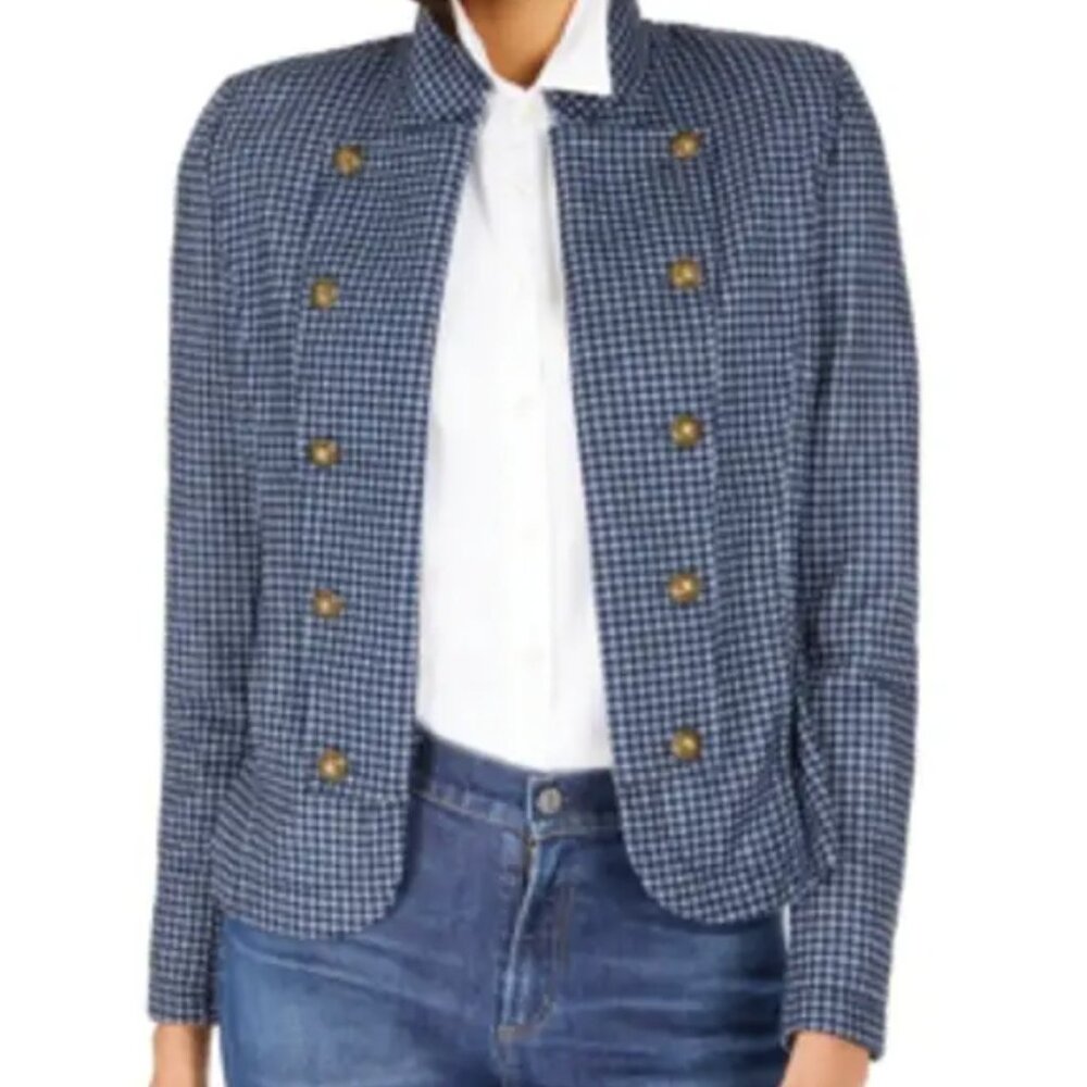 Tommy Hilfiger Fashion Stylish Comfy Trendy Travel Plaid Blue/ Gray Jacket Sz M